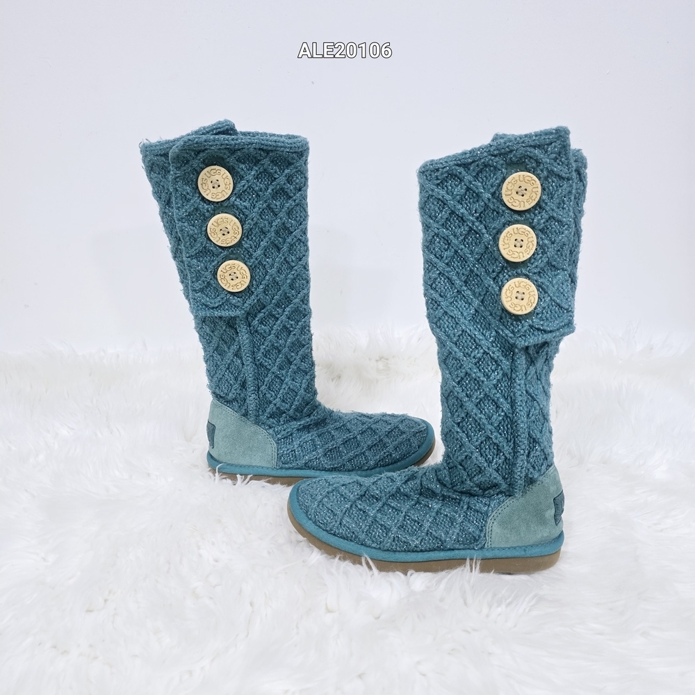 UGG style knit boots Classic Cardy model Turquoise Color Sz.7 - Picture 3 of 17